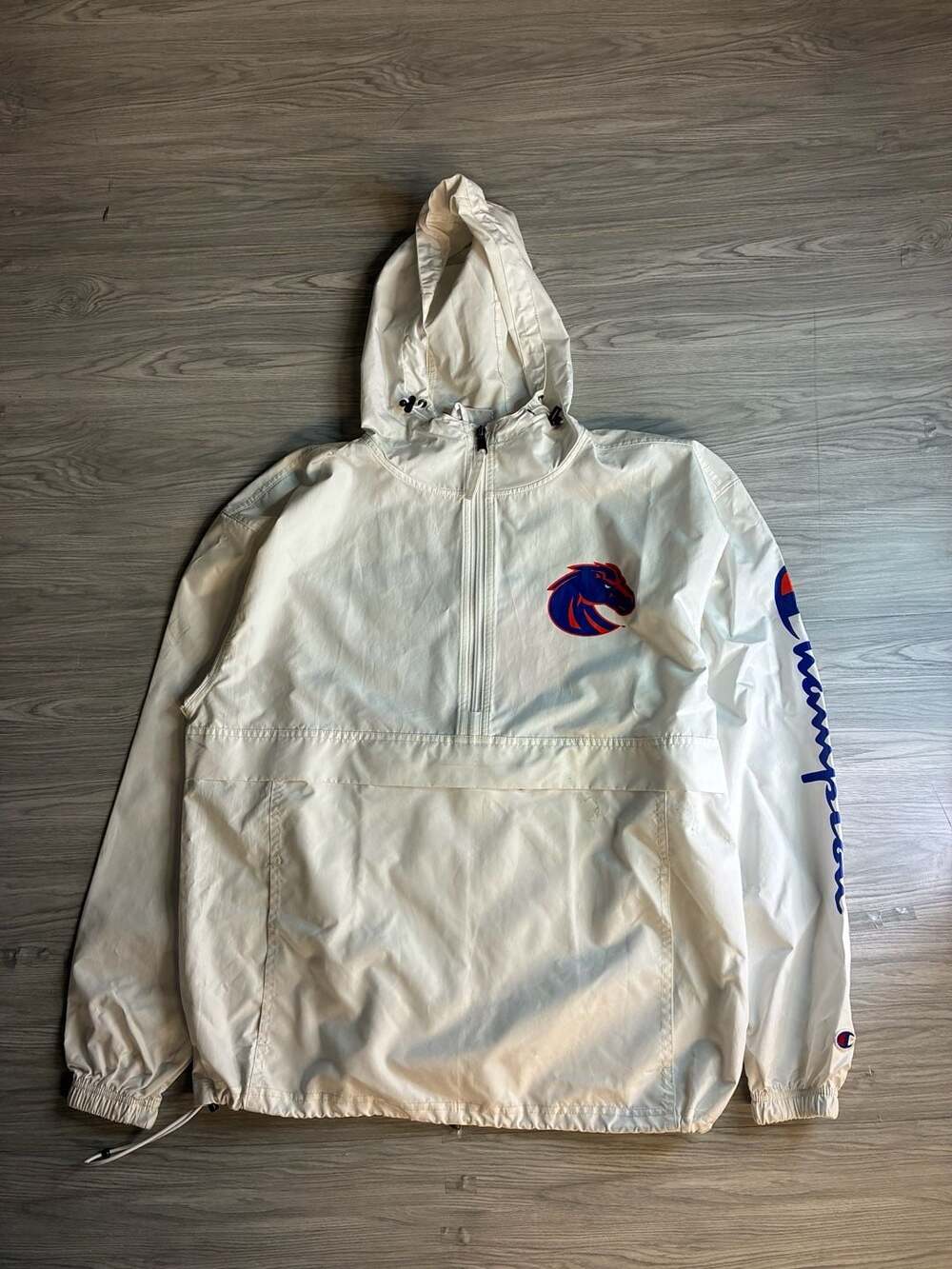 Champion Boise State Broncos Anorak Jacket Size M White Half-Zip Hooded